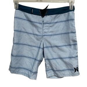 HURLEY boys drawstring navy blue striped surf swim trunks size 12/26